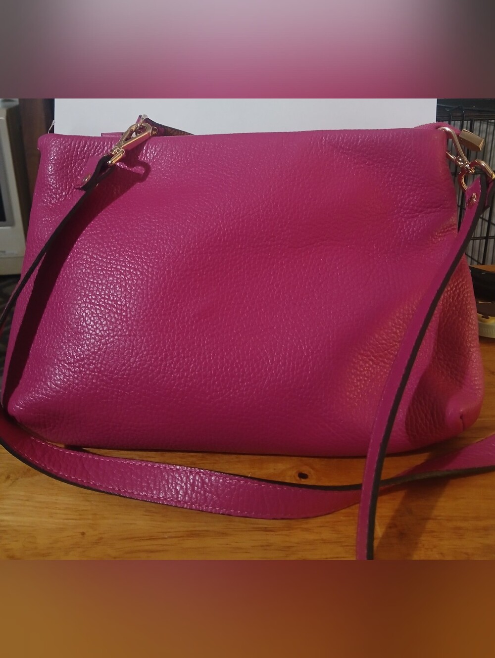 Gianni Notari Fuchsia Pebbled Leather Crossbody